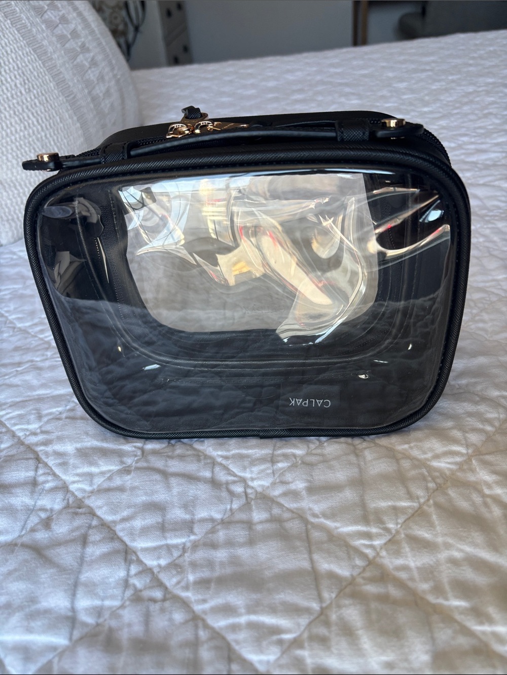 Calpak Black Quilted Clear Travel Cosmetic Bag